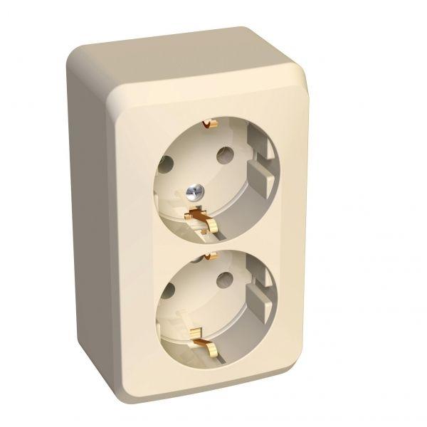 Розетка 2-м ОП Этюд 16А IP20 250В с заземл. без защ. шторок крем. SchE PA16-007K