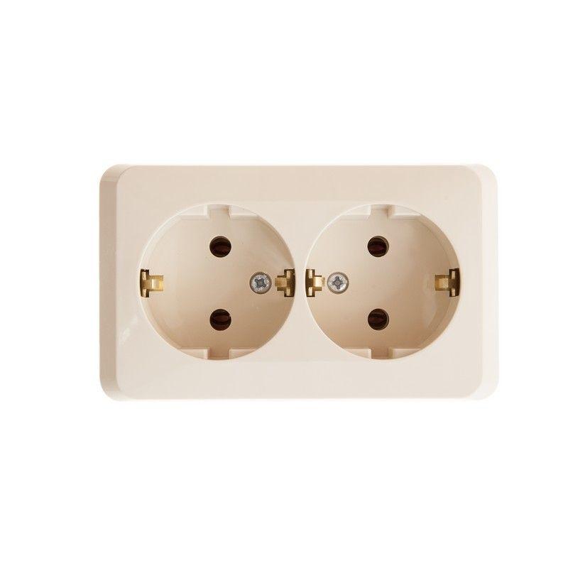Розетка 2-м ОП Этюд 16А IP20 250В с заземл. без защ. шторок крем. SchE PA16-007K