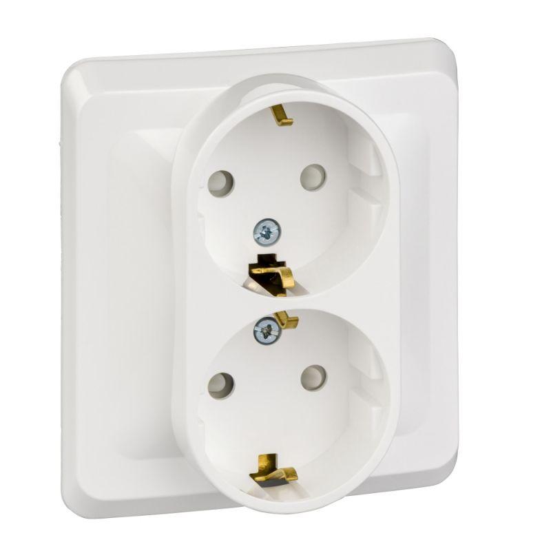 Розетка 2-местная СП Этюд 16А IP20 250В с заземлением защитные шторки белый
