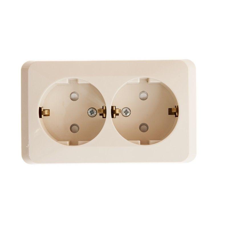 Розетка 2-м ОП Этюд 16А IP20 250В с заземл. защ. шторки крем. SchE PA16-008K