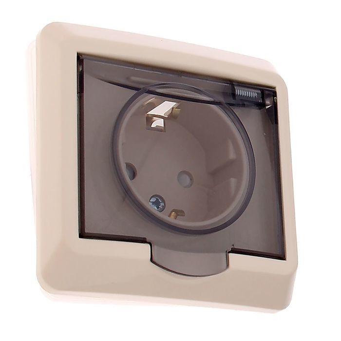 Розетка 1-м СП Этюд 16А IP44 250В с заземл. защ. шторки крем. SchE PC16-044K