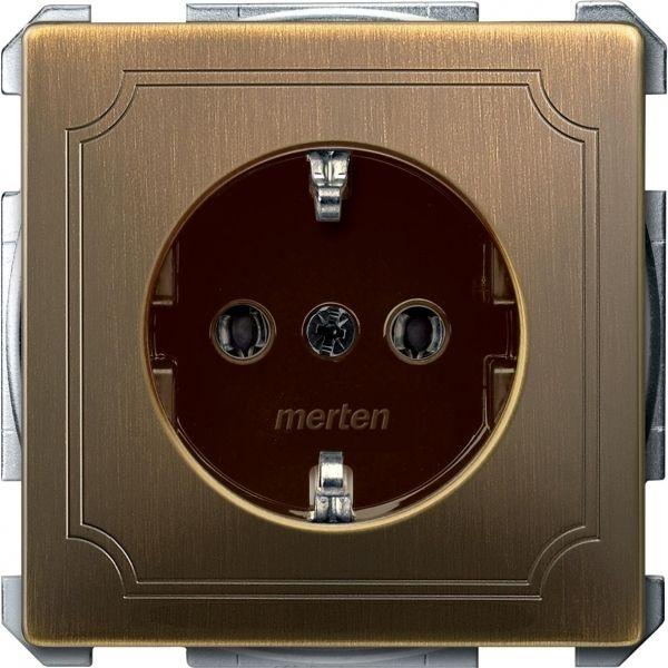 Механизм розетки 1-м СП Merten Antique 16А IP20 с заземл. без защ. шторок QF SD античная латунь SchE MTN2301-4143