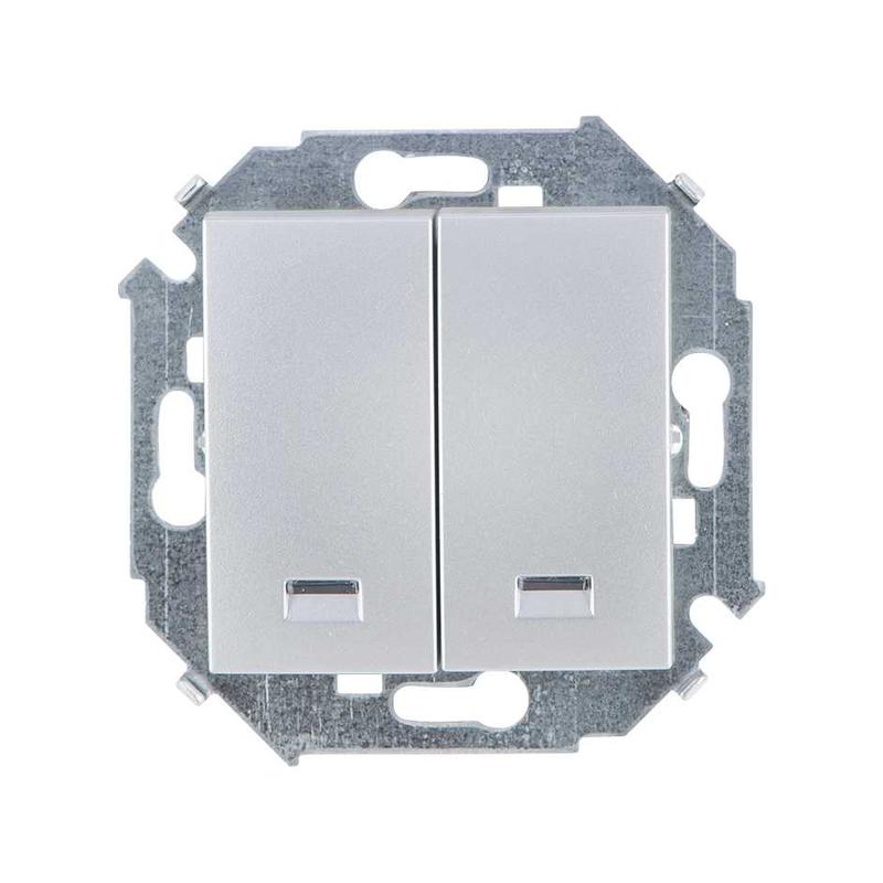 SIMON 1591392033 (Выключатель двухклавишный с подсветкой, 16А, 250В, винтовой зажим, алюминий)
