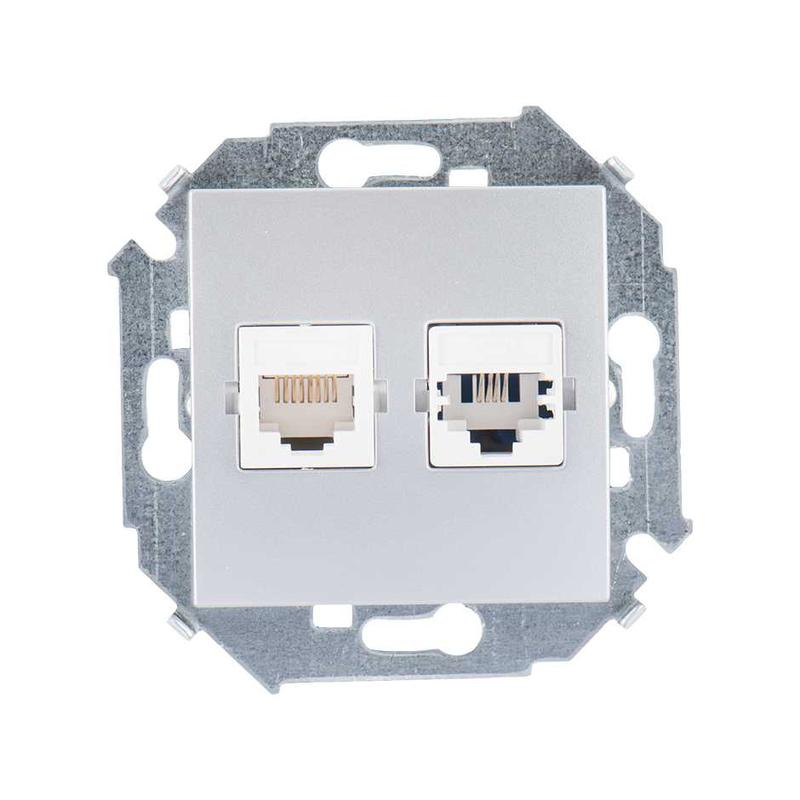 SIMON 1591590033 (Розетка телефонная + компьютерная RJ11+RJ45 кат.5е, алюминий)