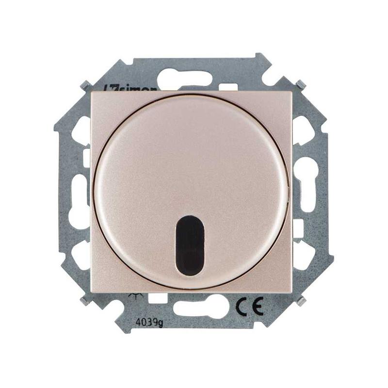 Светорегулятор Simon15 с управлением от ИК пульта, проходной, 500Вт, 230В, винтовой зажим, шампань (1591713-034)