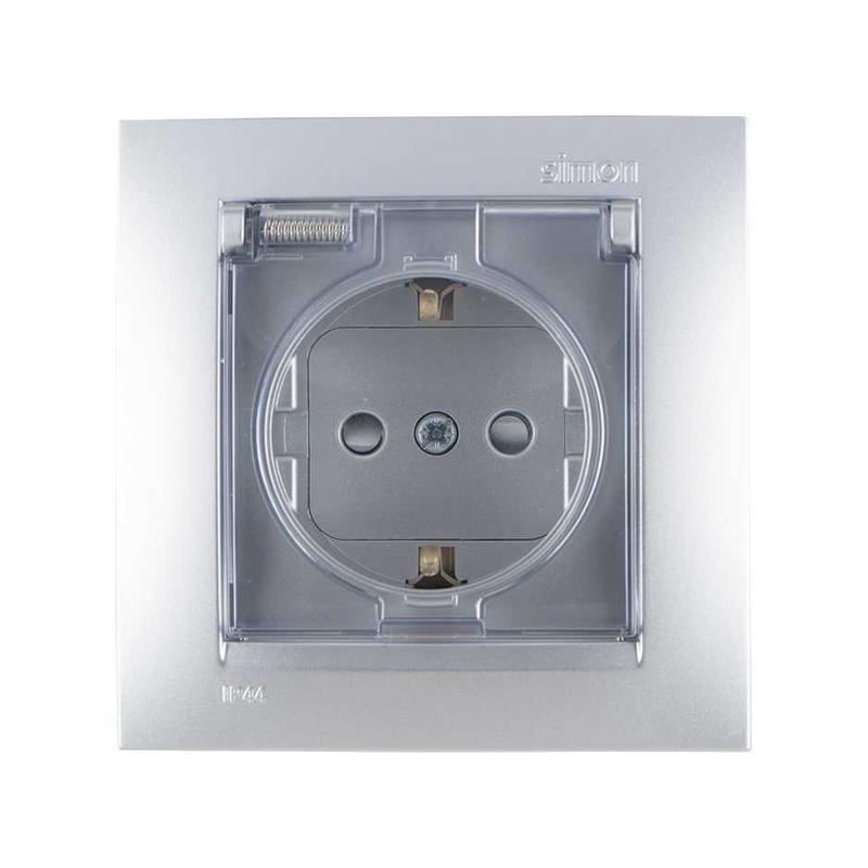 Розетка с заземлением, Schuko, со шторками, с крышкой, IP44, 16А, 250В, алюминий