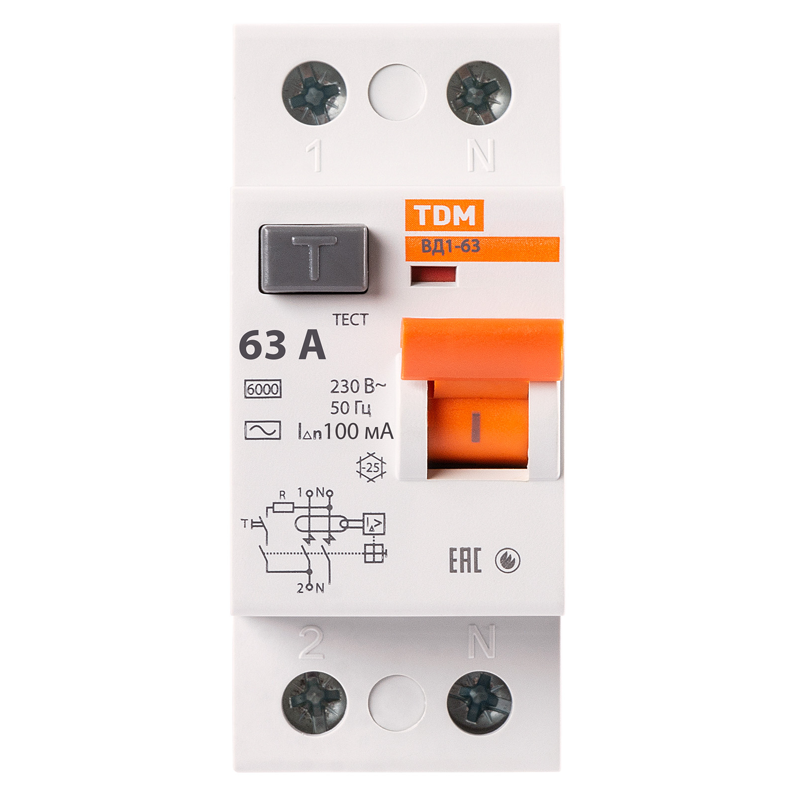 Устройство защитного отключения ВД1-63 2Р 63А 100мА TDM
