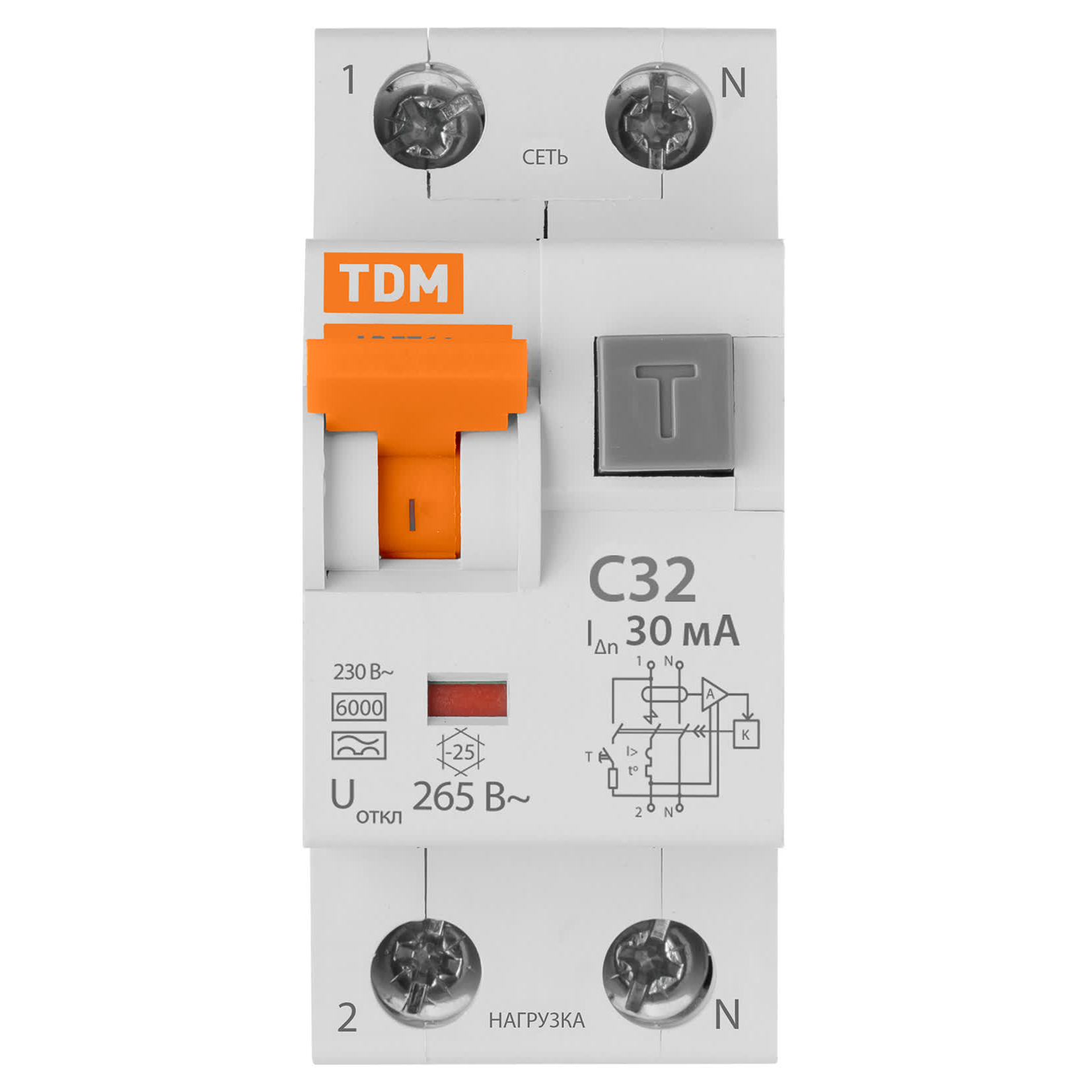 АВДТ 64 2Р(1Р+N) C32 30мА тип А защита 265В- Автоматический выключатель  Дифференциального тока  TDM
