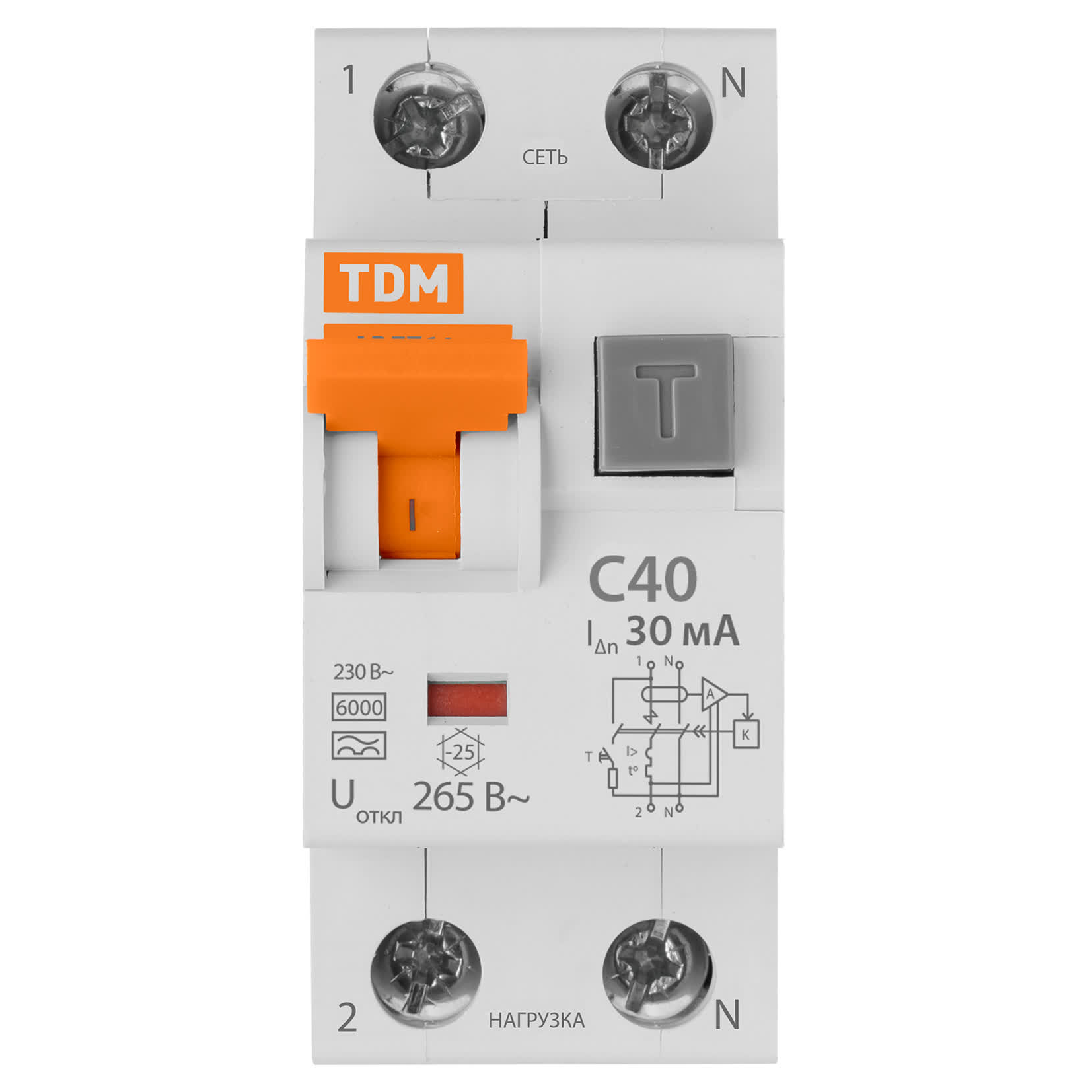 АВДТ 64 2Р(1Р+N) C40 30мА тип А защита 265В - Автоматический выключатель  Дифференциального тока  TDM