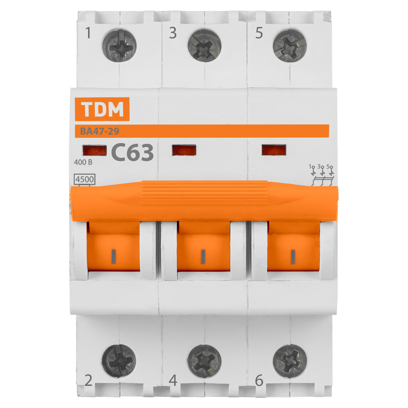 Автоматический выключатель ВА47-29 3Р 63А 4,5кА х-ка С TDM