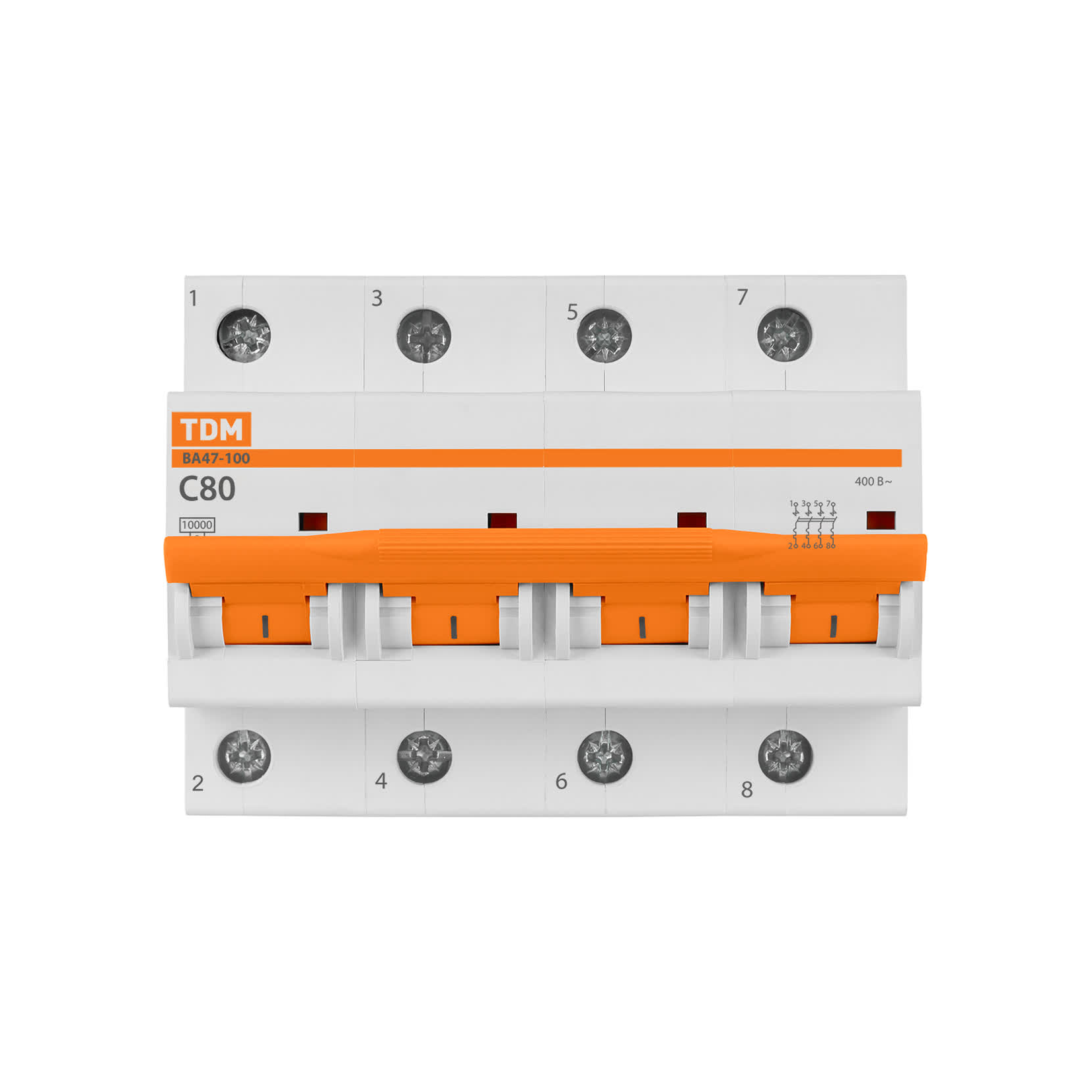 Автоматический выключатель ВА47-100 4Р 80А 10кА  х-ка С TDM