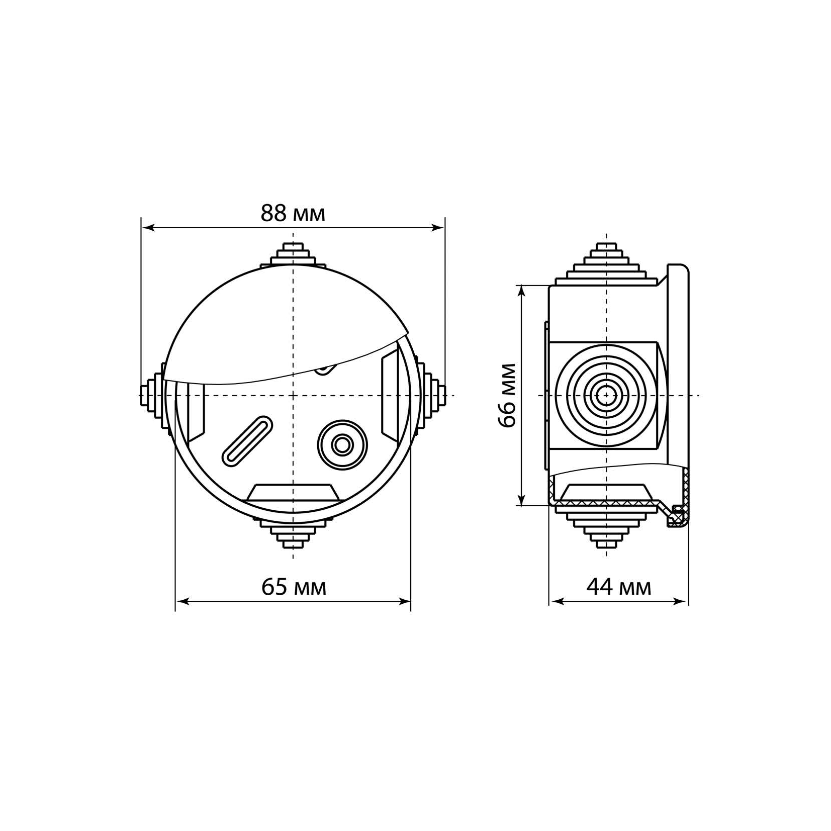 Распаячная коробка ОП D65х40мм, крышка, IP54, 4вх. TDM