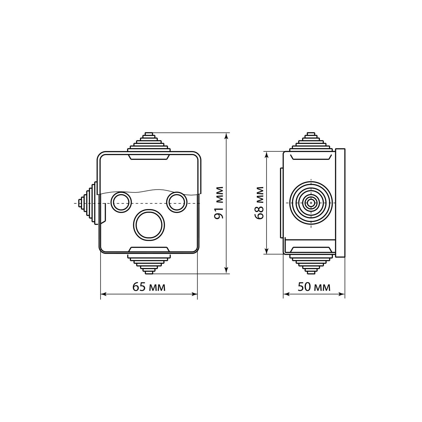 Распаячная коробка ОП 65х65х50мм, крышка,  IP54, 4вх. TDM