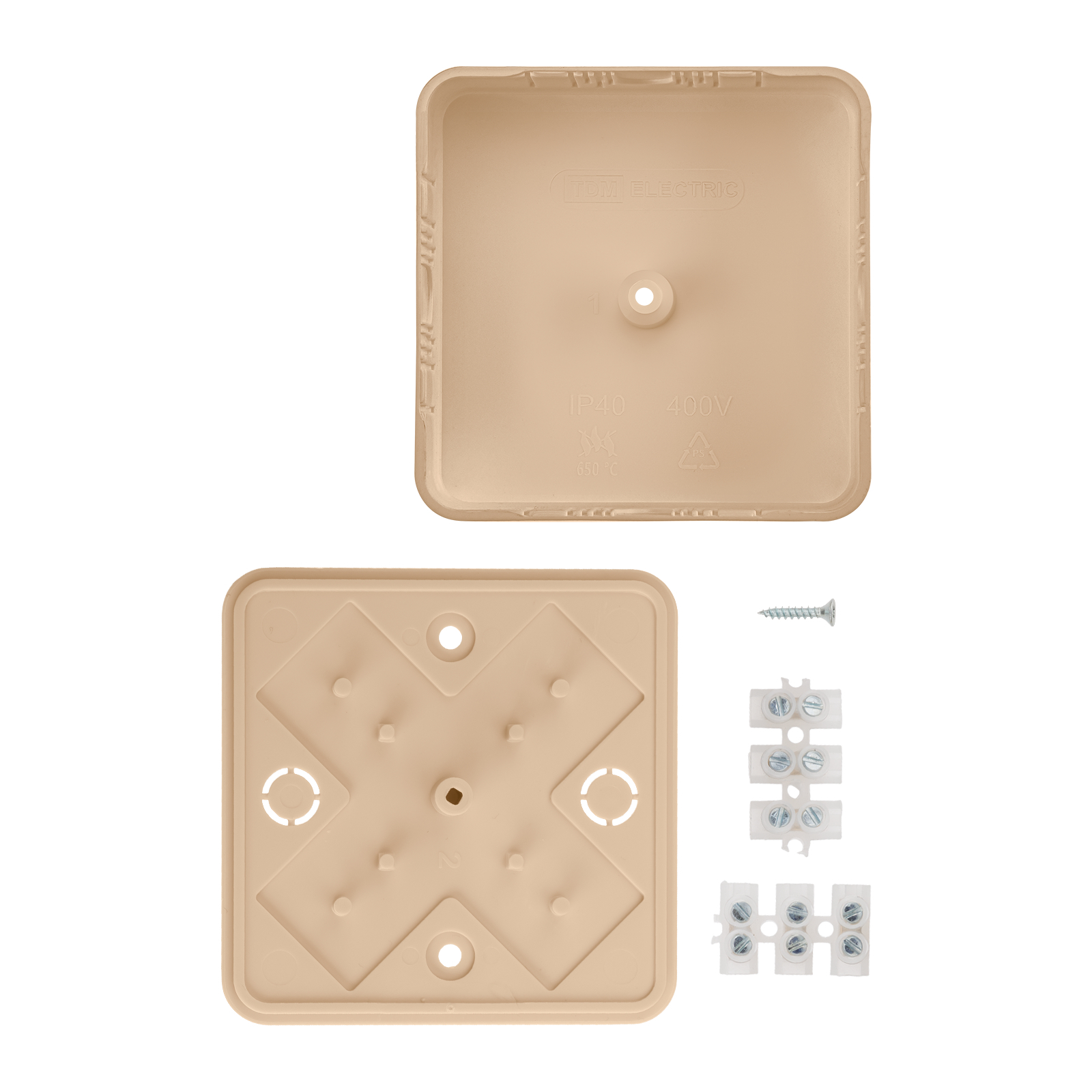 Коробка распаячная КР 75х75х20 ОП сосна, с клем. колодкой, IP40, инд. штрихкод TDM