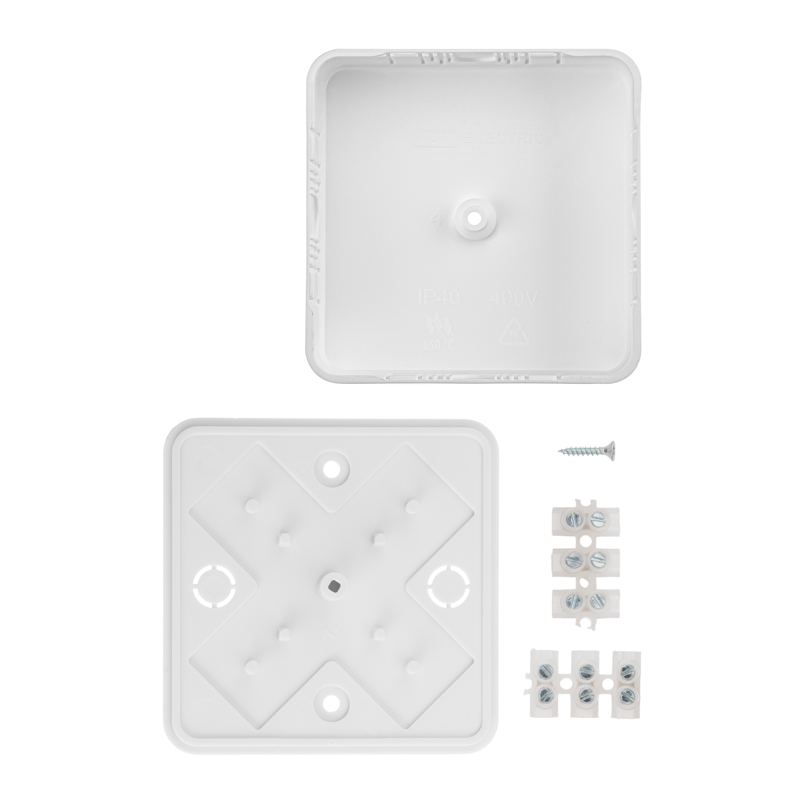 Коробка распаячная КР 75х75х20 ОП белая, IP40, с клем. колодкой,  инд. штрихкод TDM