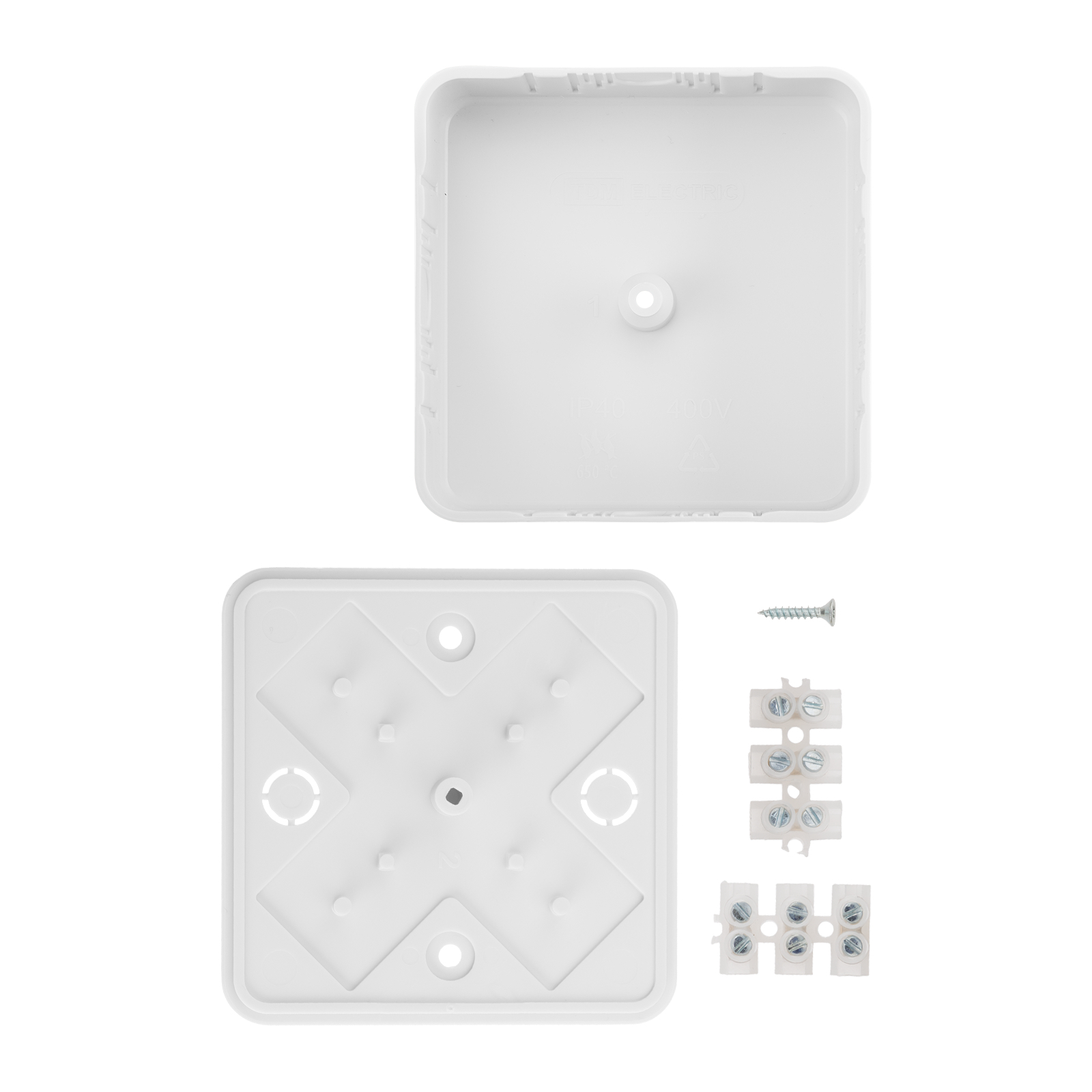 Коробка распаячная КР 75х75х28 ОП белая, IP40, с клем. колодкой, инд. штрихкод TDM