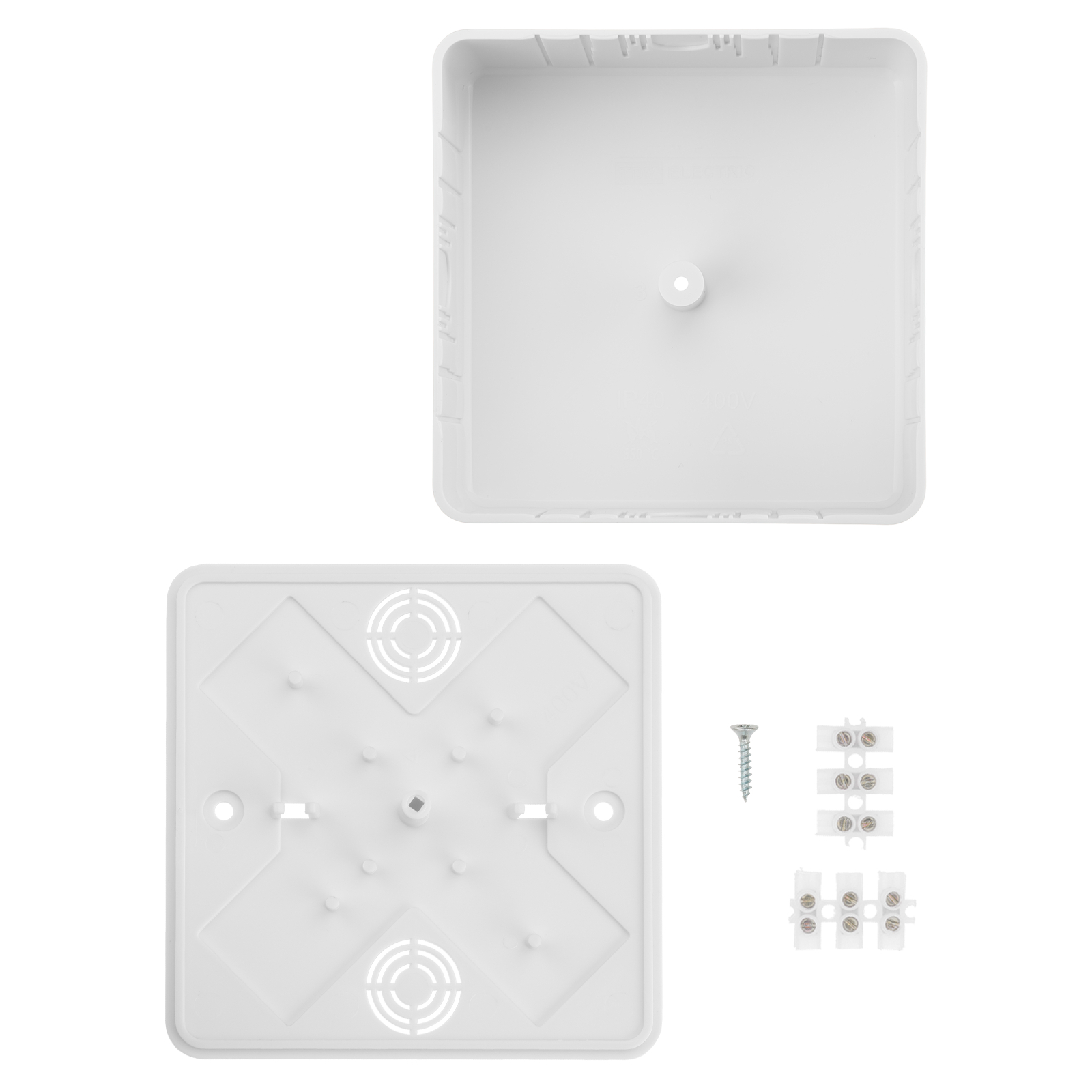 Коробка распаячная КР 100х100х44 ОП белая, IP40, с клем. колодкой, инд. штрихкод TDM