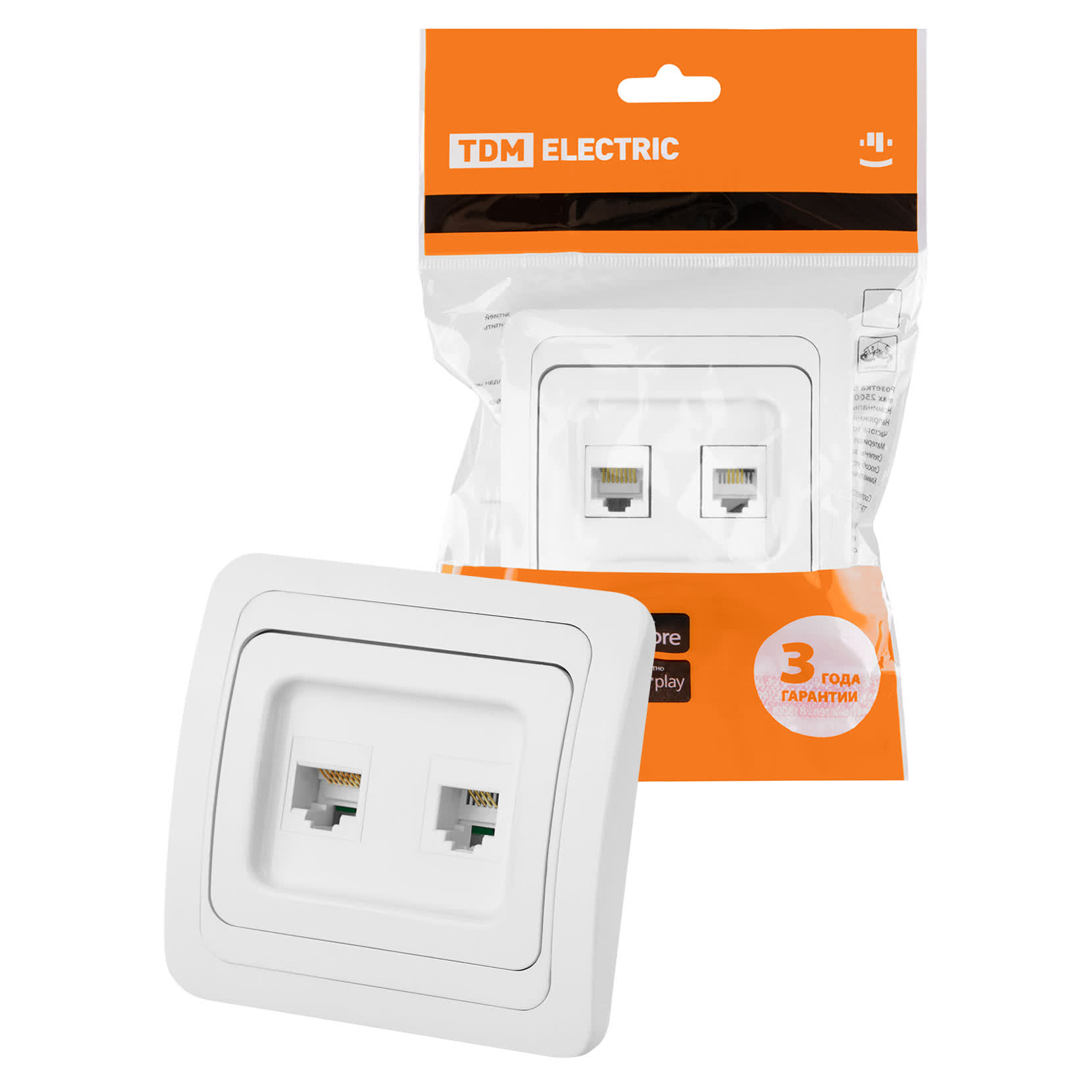 Розетка компьютерная RJ-45 + TФ (RJ-11) белая "Валдай" TDM