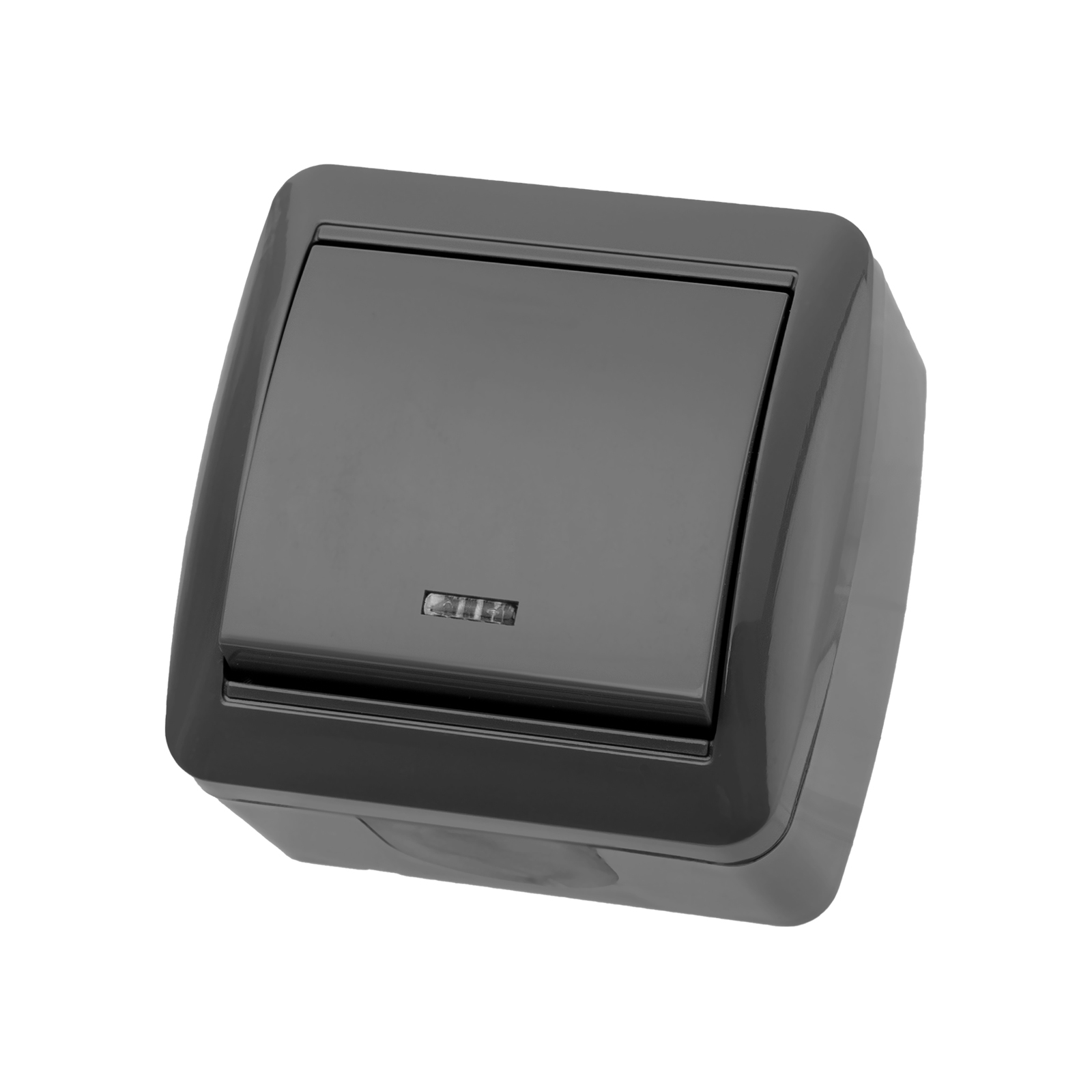 Выключатель 1-кл. открытой установки с подсветкой IP44 10А серый "Селигер" TDM