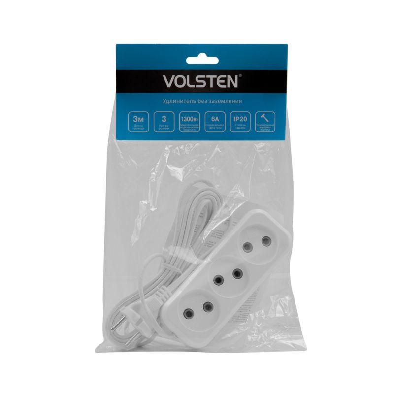 Volsten Si 3 x 3 (электрический удлинитель.модель Р16-010 (3 метра, 6А, 1300Вт, ШВВП)) ВЛОЖЕННОСТЬ 45 шт.