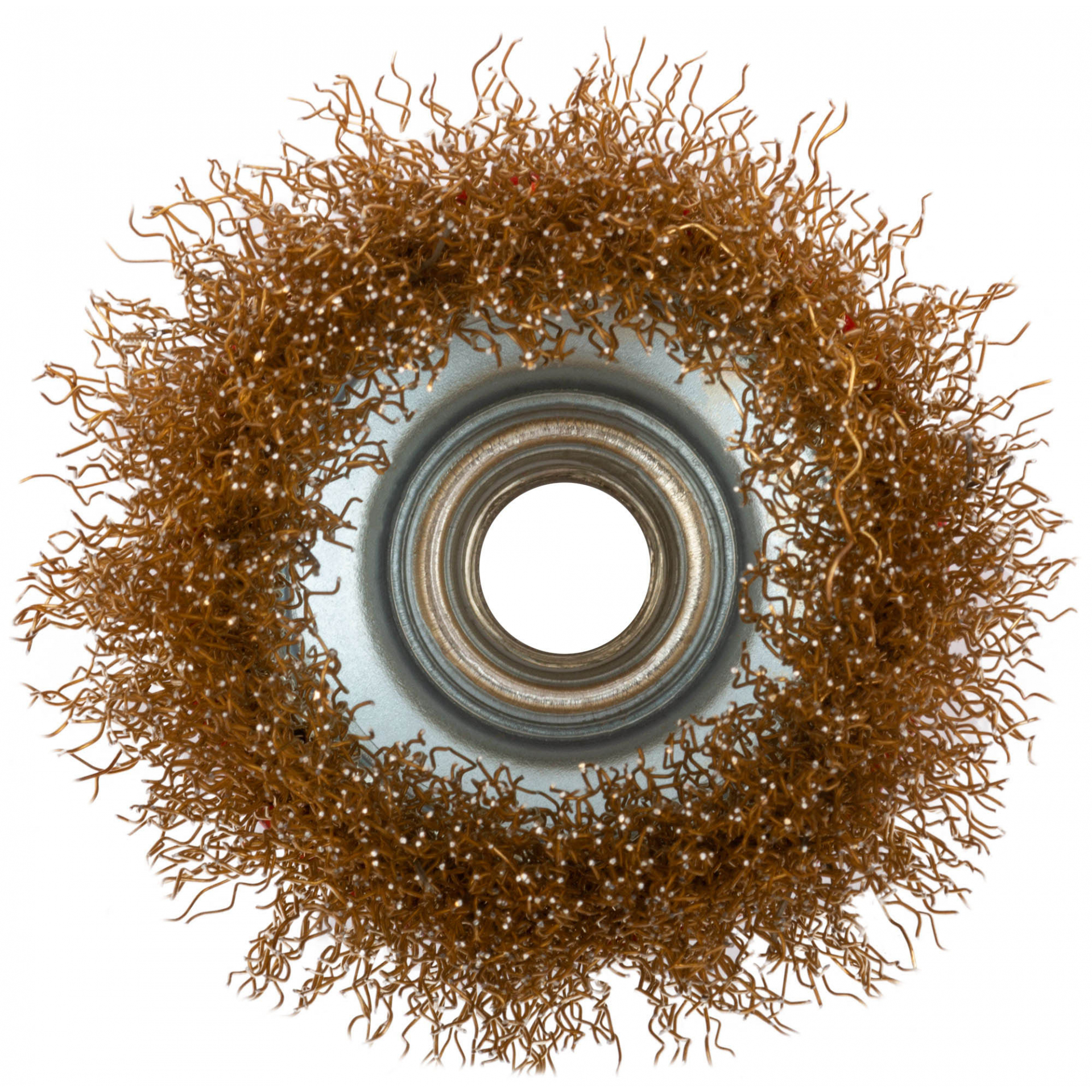 Корщетка-чашка, гайка М14, стальная латунированная волнистая проволока 65 мм