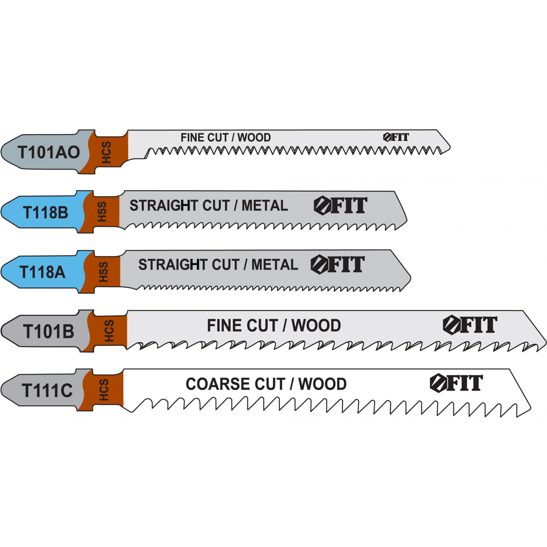 Набор полотен для электролобзика 5 шт. (T111C; T101BR; T101AO; T118A; T118B)