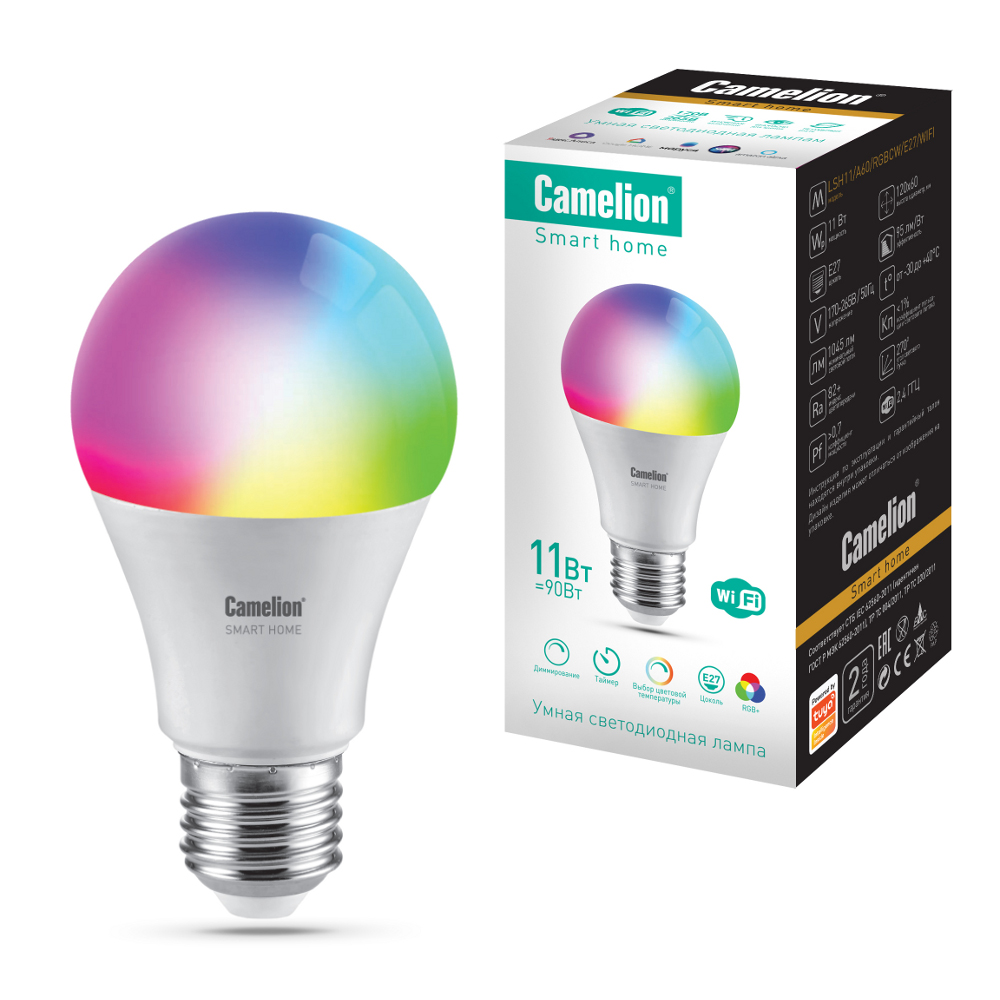 Camelion Smart Home LSH11/A60/RGBСW/Е27/WIFI (Эл.лампа светодиодная 11Вт Е27 RGB+DIM+CW 220В WiFi)