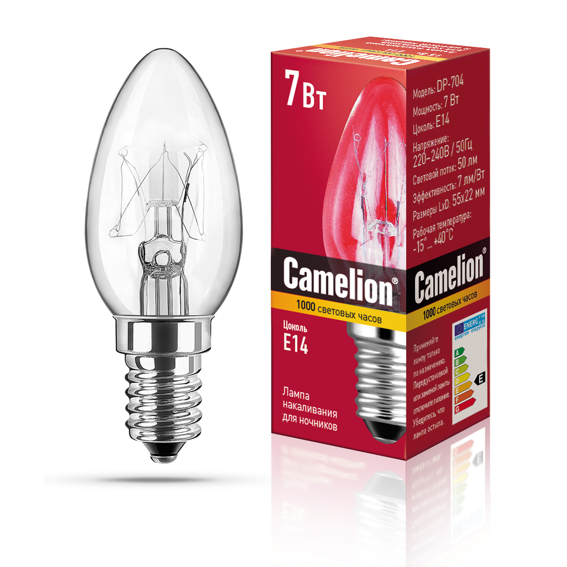 Camelion DP-704 (Зап.лампа накаливания для ночников, прозрачная, BL-4, 220V, 7W, Е14)