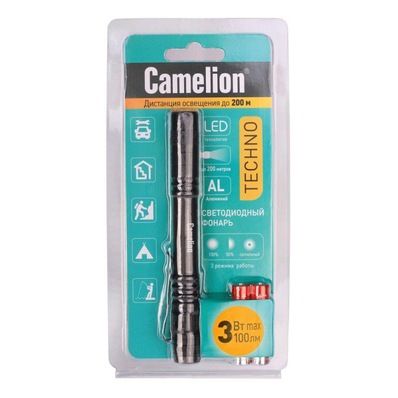 Camelion LED51517 (фонарь, черн., LED XPE, 3 реж 2XLR03 в компл., алюм., откр. блистер)