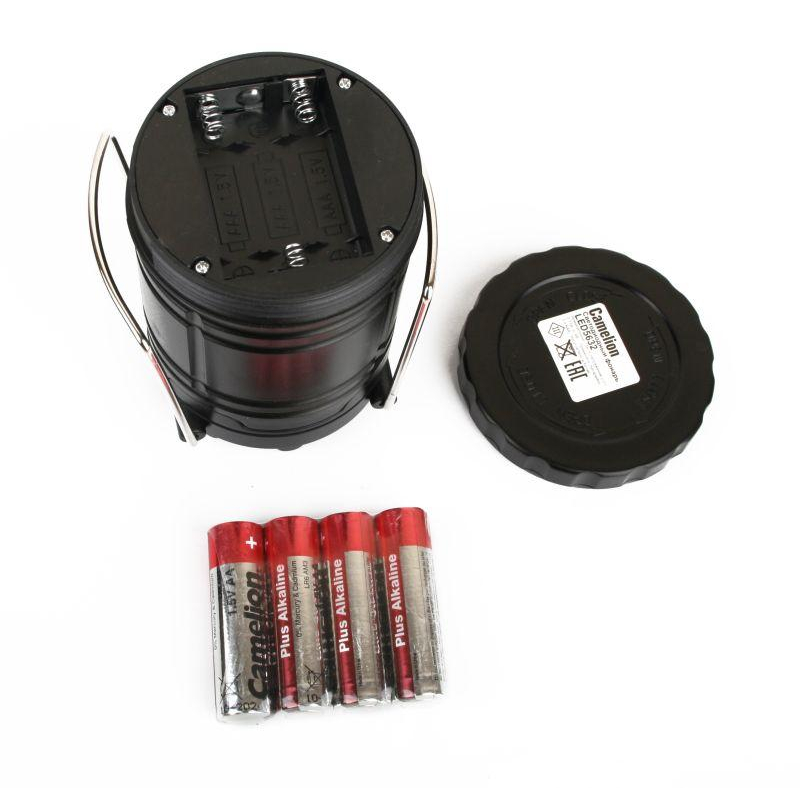 Camelion LED5632 (фонарь для кемпинга 3XR03, черный, 3X COB LED, пласт. кор.)