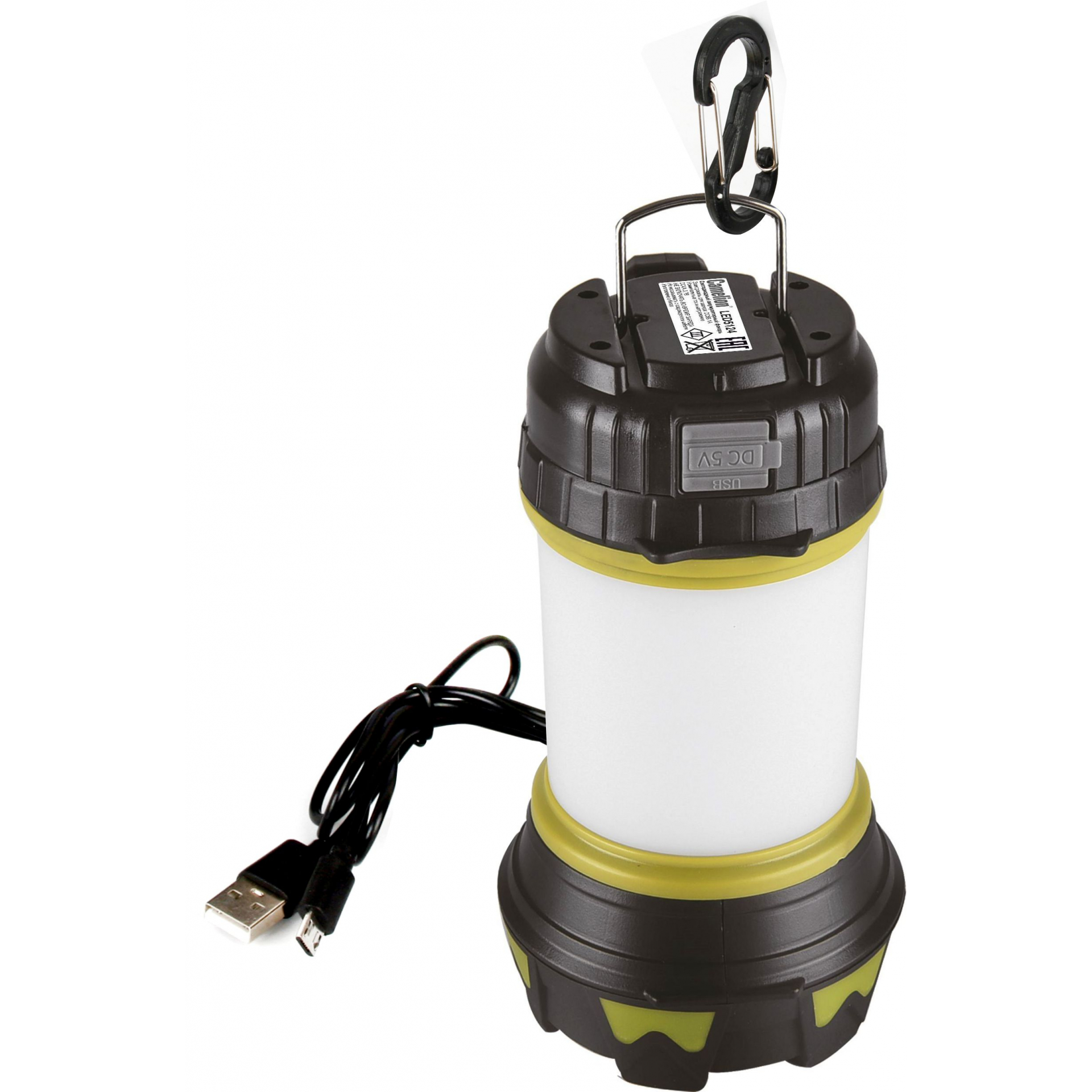 Camelion LED5124 (фонарь акк. черн/зел, USB2.0, Micro USB, Powerbank, 5Вт, 4,4 А-ч, пластик, кор.)