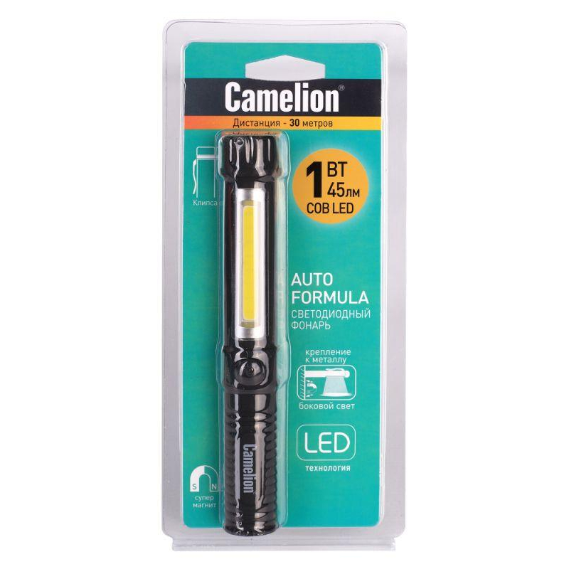 Сamelion LED51521 (фонарь-ручка, COB LED+1W LED, 3XR03, пластик, магнит, клипса, блистер)