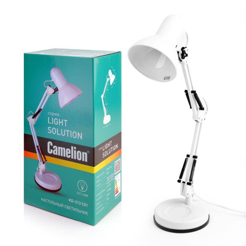 Camelion KD-313 C01 белый (Светильник настольный,230V 40Вт, E27)