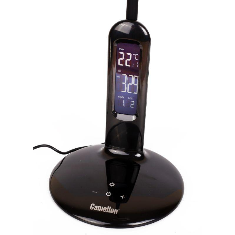 Camelion KD-823 C02 черн.LED (Свет-к наст.,8 Вт,230В, 500лм,сенс, термометр, рег.ярк и цвет.темп.)