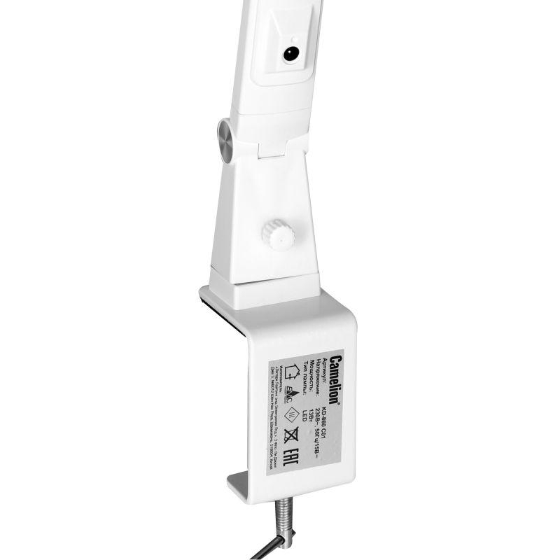 Лампа настольная светодиодная LED на струбцине 13Вт 230В 850лм сенсорная регулировка яркости, цвет белый