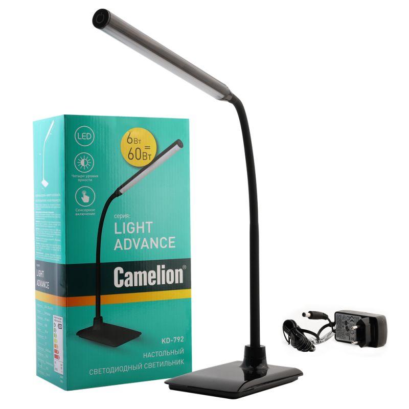 Camelion KD-792 C02 чёрный LED(Свет-к настольн.,6 Вт,230В, сенсорн.вкл-е, 4 ур. ярк,4000К)