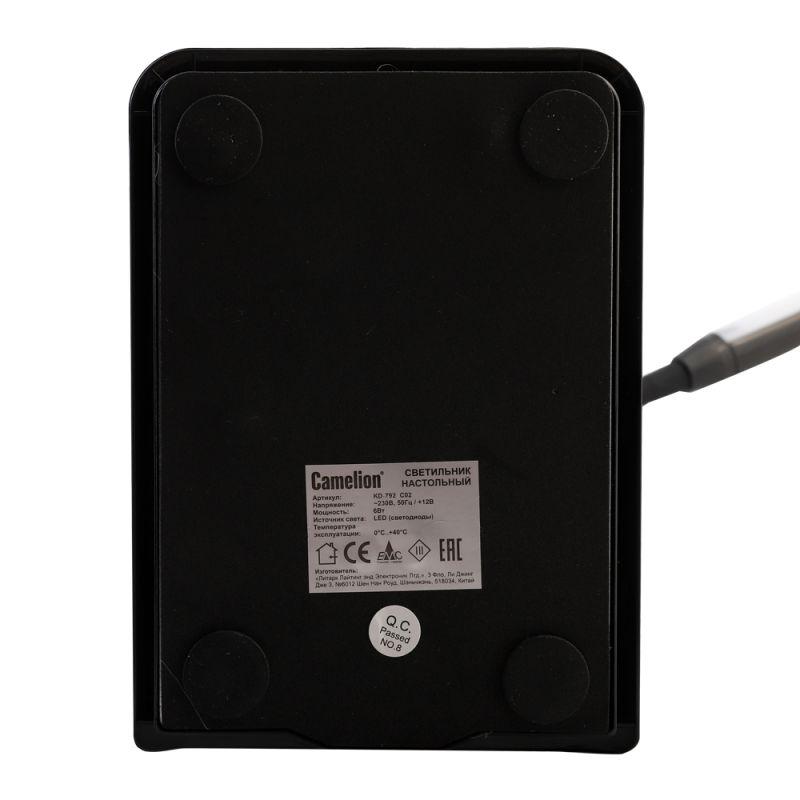 Camelion KD-792 C02 чёрный LED(Свет-к настольн.,6 Вт,230В, сенсорн.вкл-е, 4 ур. ярк,4000К)