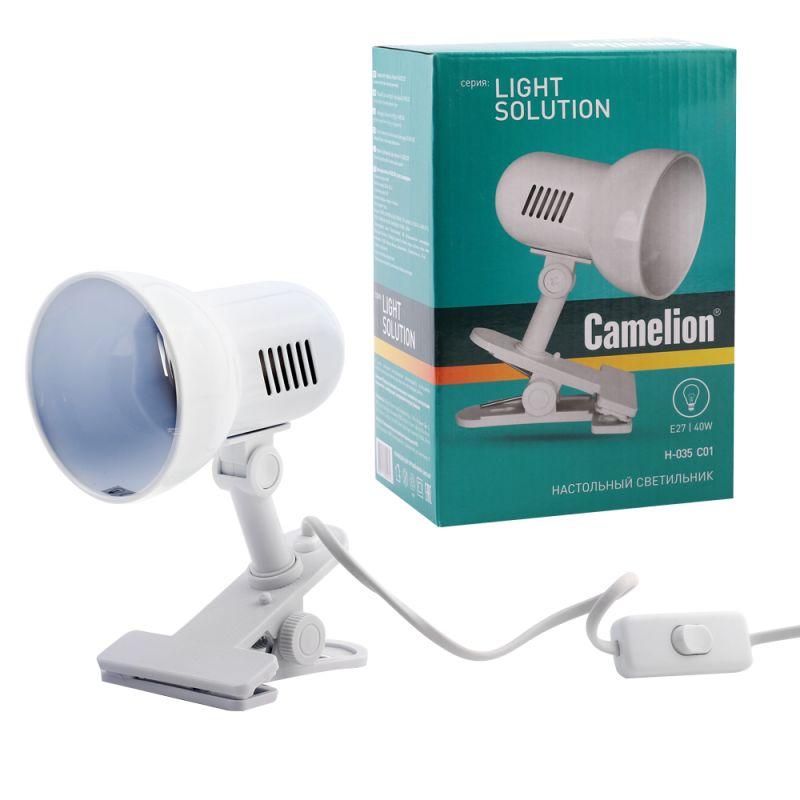 Светильник H-035 прищепка 220В 60Вт метал. бел. Camelion 7198