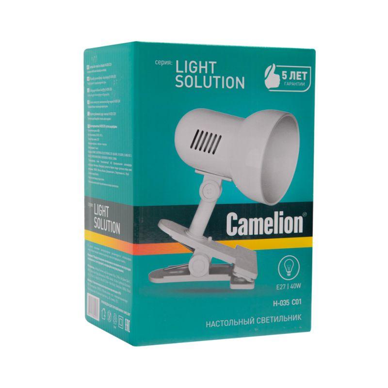 Светильник H-035 прищепка 220В 60Вт метал. бел. Camelion 7198