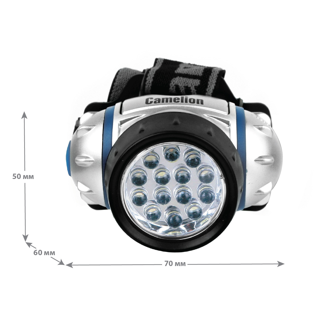 Фонарь налобный LED 5312-14F4 (14LED 4 режима; 3хR03 в комплекте; метал.) Camelion 7536