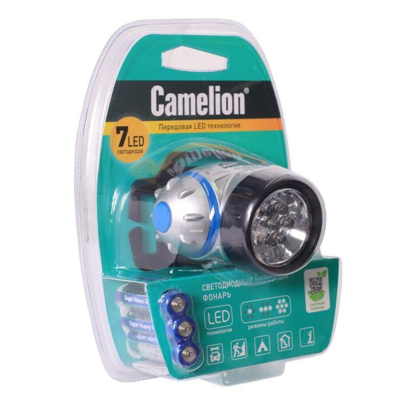 Фонарь налобный LED5310-7F3 (7LED 3 режима; 3хR03 в комплекте; метал.) Camelion 7534