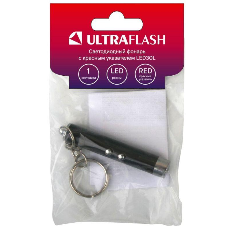 Фонарь LED30L (1LED+лазерная указка 3хAG3 блист-пакет черн.) Ultraflash 12325