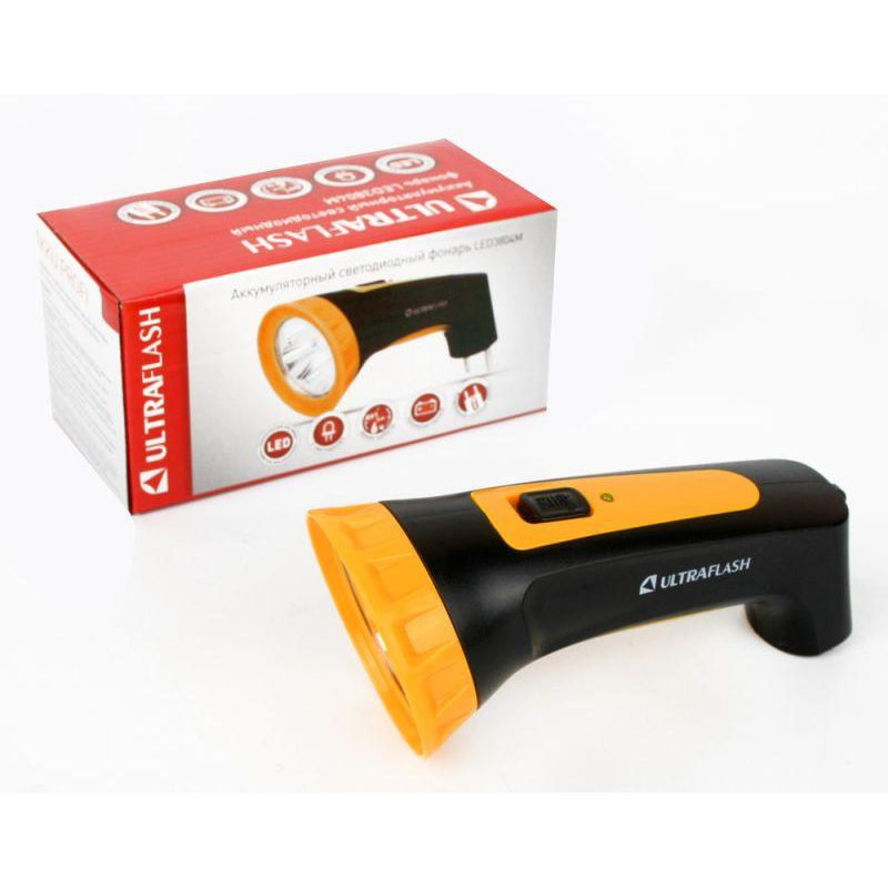 Фонарь LED 3804M (аккум. 220В черн./желт. 4 LED SLA пласт. коробка) Ultraflash 12867