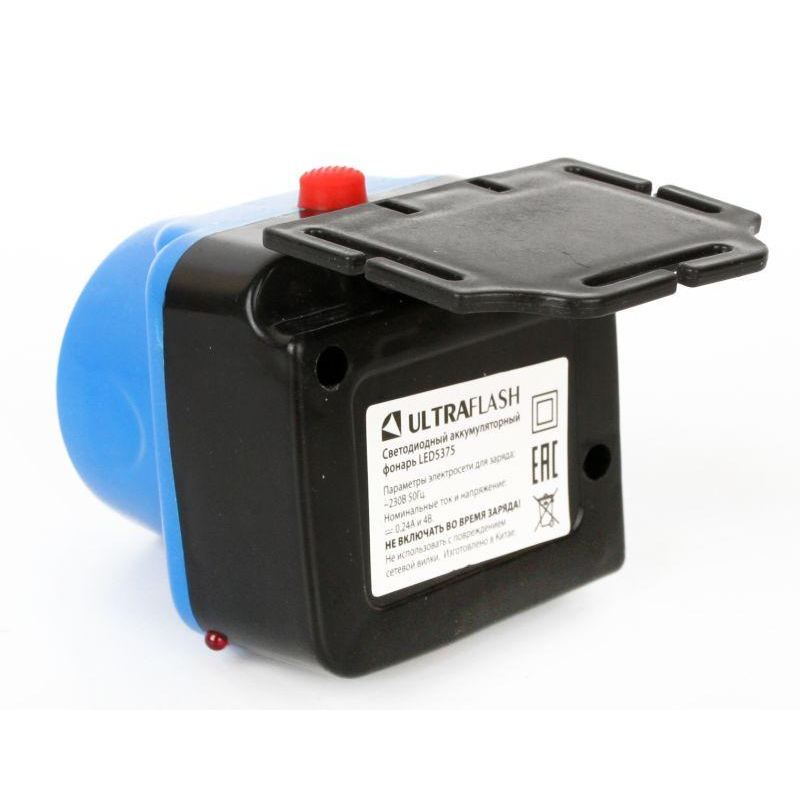 Фонарь налобный аккумуляторный LED5375 220В 0.4Вт LED 2 реж. пластик голуб. Ultraflash 14252