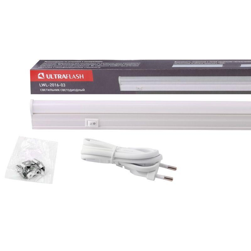 Ultraflash LWL-2016-03 (LED свет-к c выкл на корпусе , пластик, 220В, 8W, с сетевым проводом, 6000K)