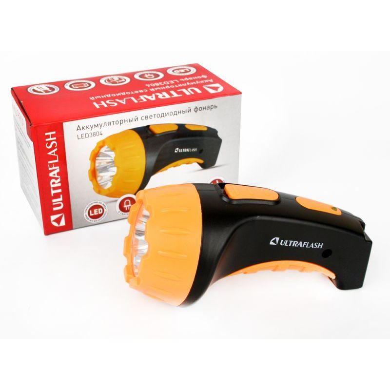 Фонарь LED 3804 (аккум 220В черн./желт. 4 LED; SLA пласт. короб) Ultraflash 9215
