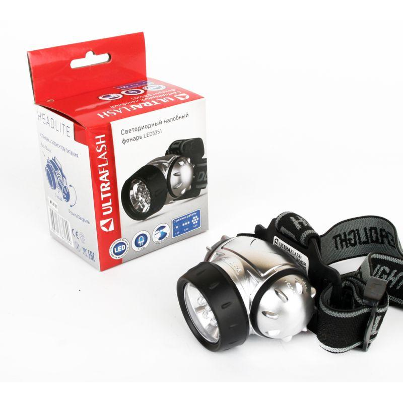Фонарь налобный LED 5351 (7LED 3 режима; 3хR03 метал.) Ultraflash 10260