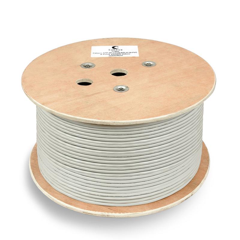 Кабель витая пара FTP-4P-Cat.6-SOLID-GY экранированная FTP (F/UTP), категория 6, 4 пары (23 AWG), одножильный (305 м), PVC нг(А)-LS (FTP-4P-Cat.6-SOLID-GY)
