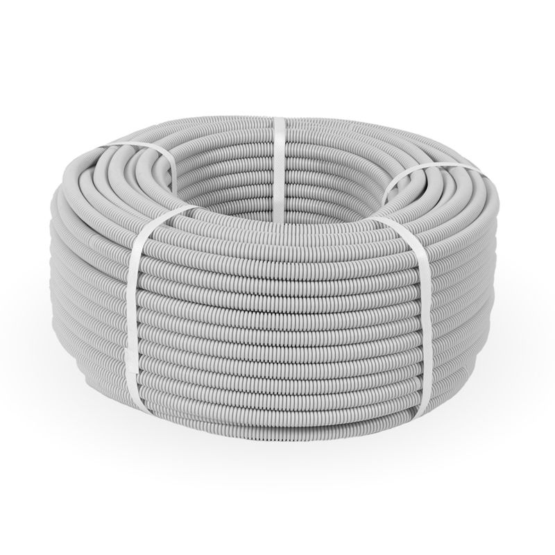 Гофра для кабеля ПВХ легкая d16мм с протяжкой 350 Н серая (уп.100м)