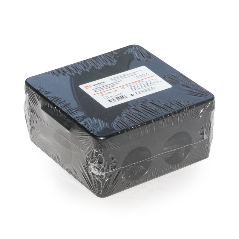 Коробка распределительная ОП 100х100х50 для прямого монтажа безгалоген. (HF) черн. Промрукав 40-0302-9005